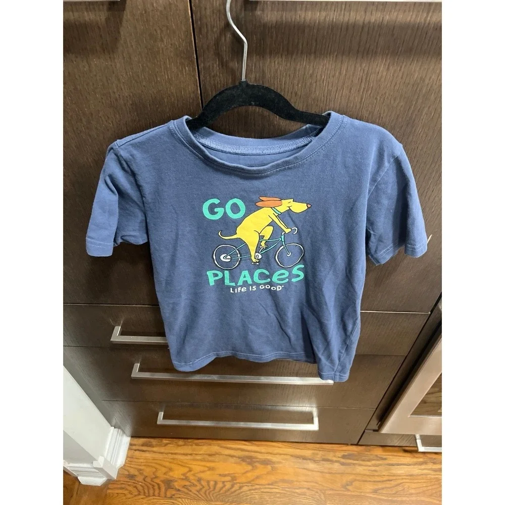 Life is Good Kid Short Sleeve shirt Blue with a Go‎ Places kids medium